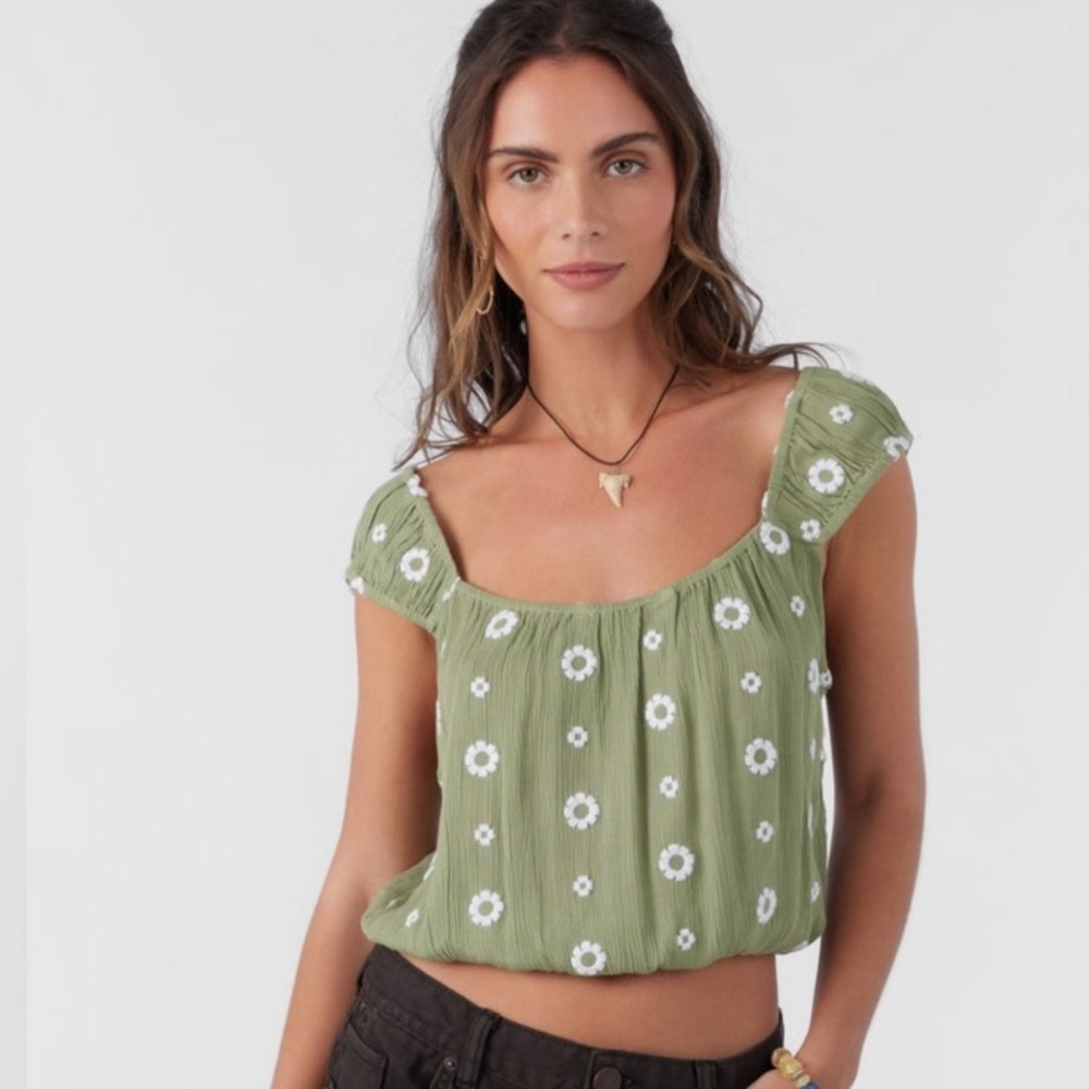 Oneill Hughes Embroidered Geo cropped off shoulder top resort coastal beachy